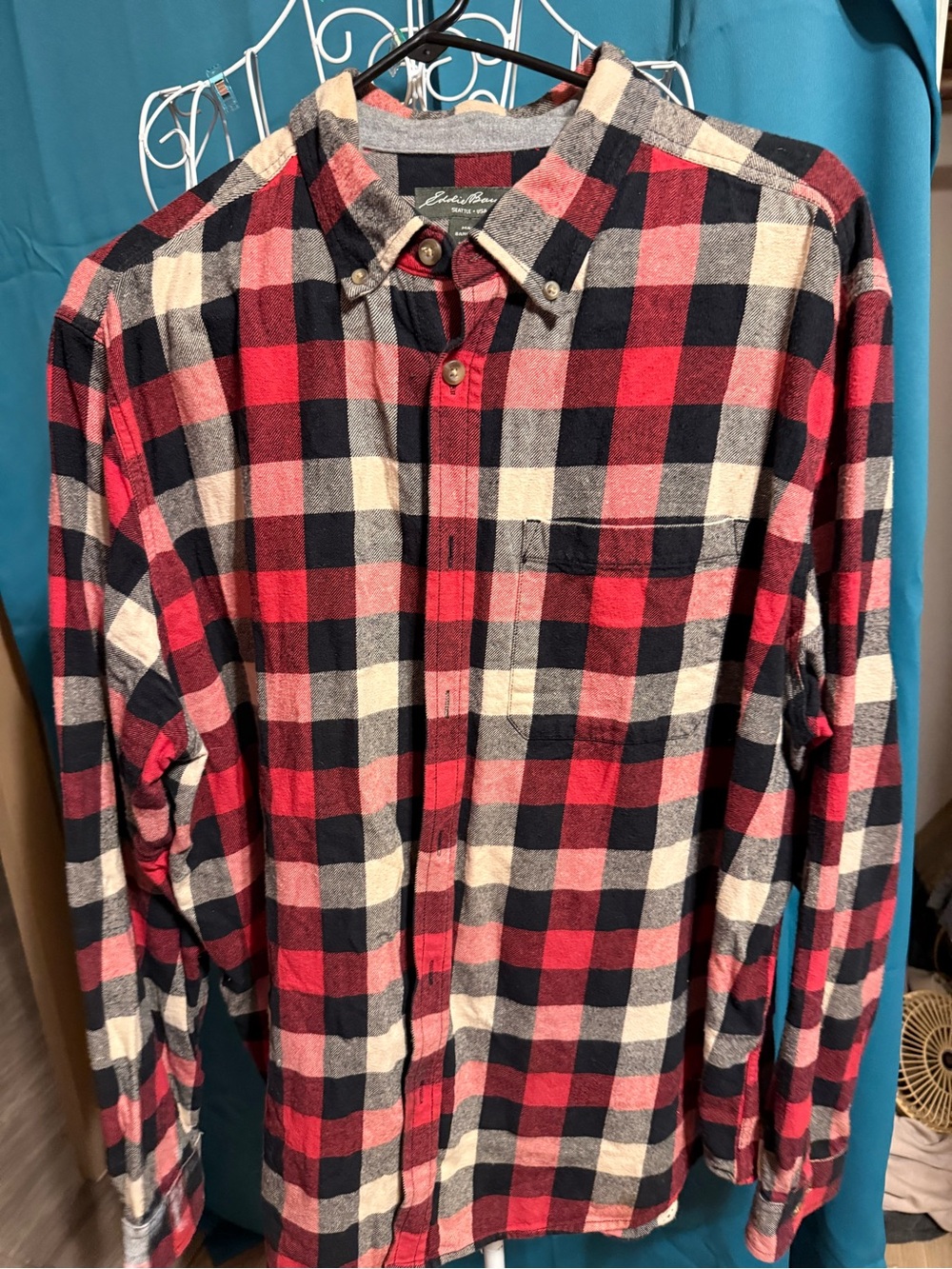 Eddie Bauer Red Black Cream Plaid Button-Down Shirt